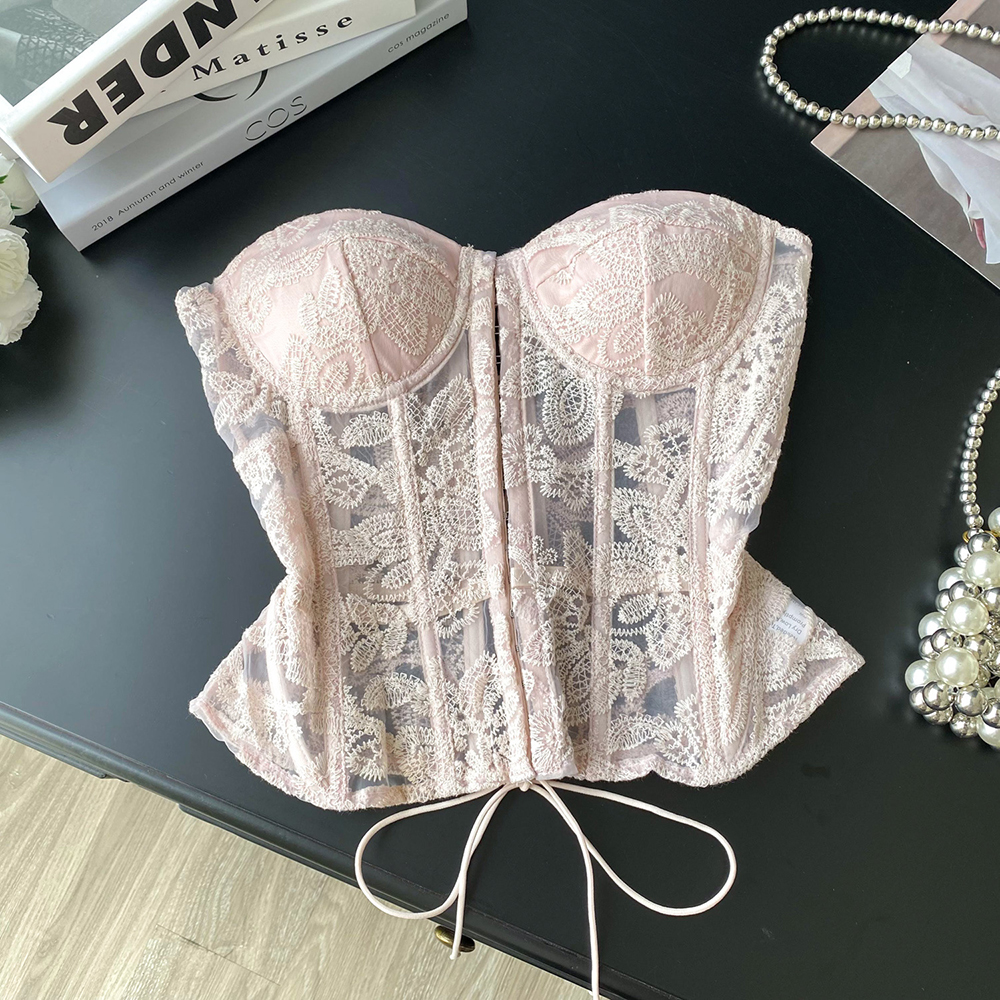 Strapless Bra Backless - Floral Embroidery Sexy Club Corset Top