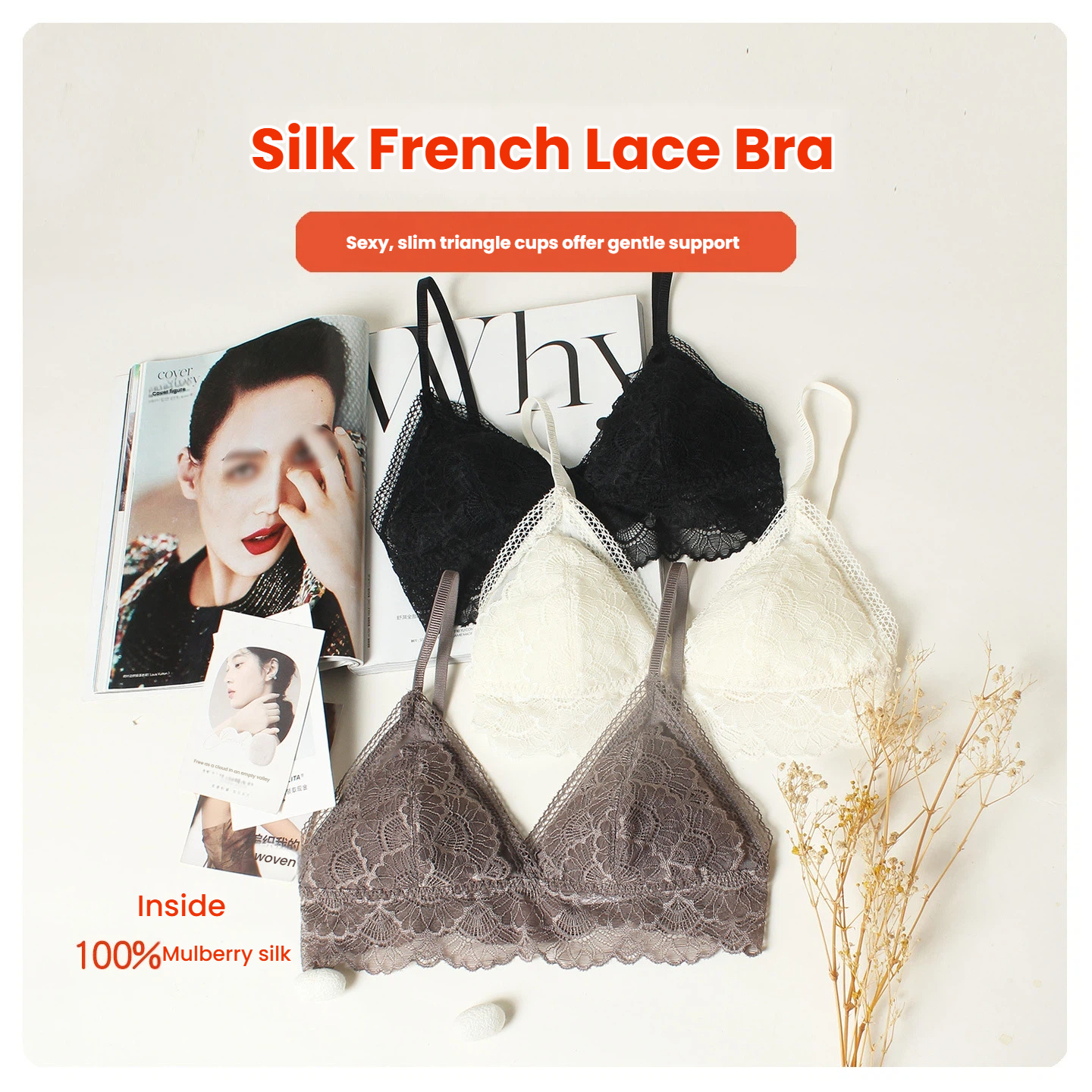 100% Mulberry Silk Triangle Cu - Bralette Wireless Soft 리뷰 및 가격