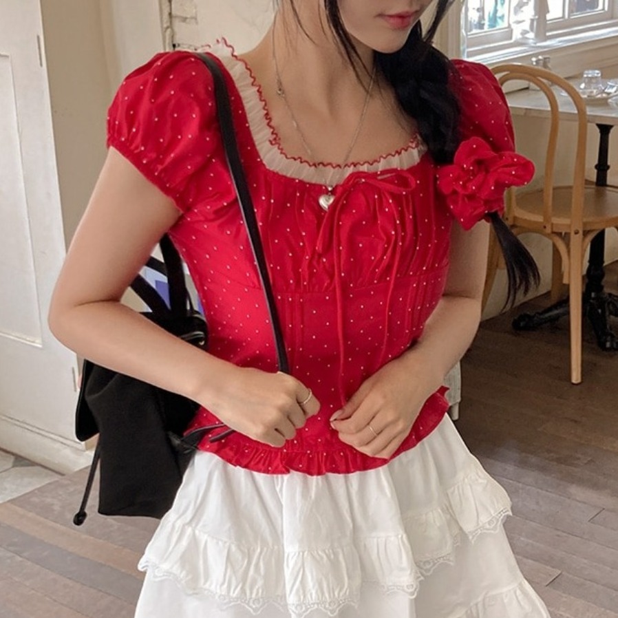 Summer Sweet Bubble Sleeve Pol - Corset Waist Cinch 리뷰 및 가격