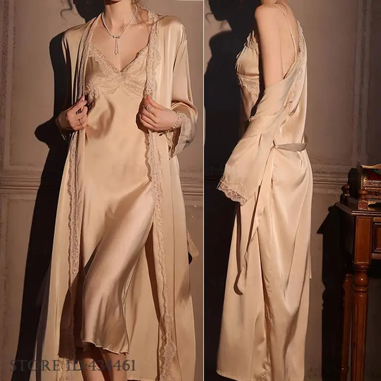 Female Long Robe 2PCS Set Eleg - Robe Silk Women 리뷰 및 가격