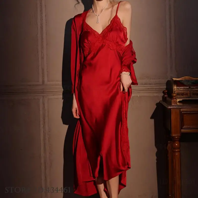 Female Long Robe 2PCS Set Eleg - Robe Silk Women 리뷰 및 가격