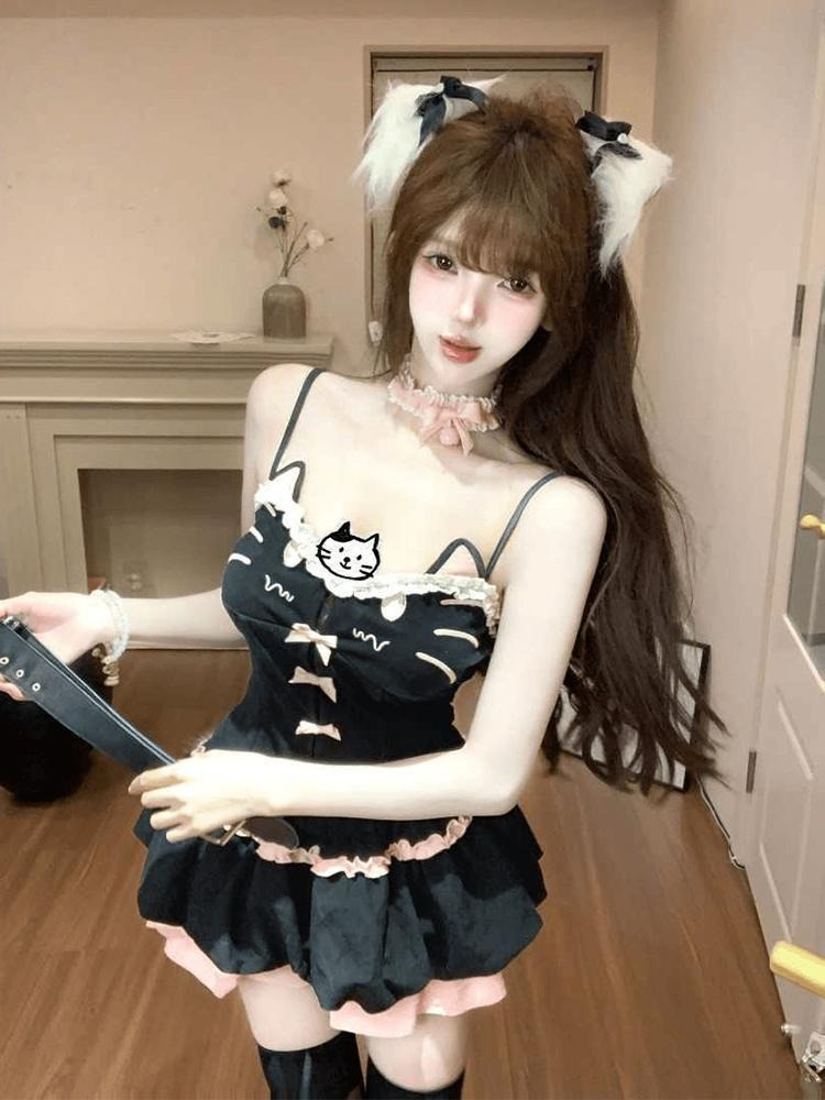 Summer Kawaii Cute Cartoon Cat - Cami Top Lace 리뷰 및 가격