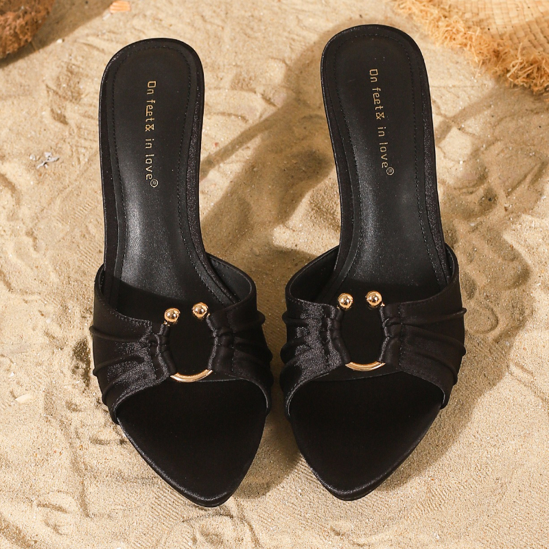 Pleated Metal Ring Satin Elega - Slip Dress Satin 리뷰 및 가격
