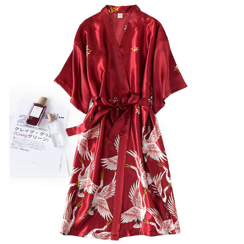 Burgundy Women 2PCS Faux Silk  - Robe Silk Women 리뷰 및 가격